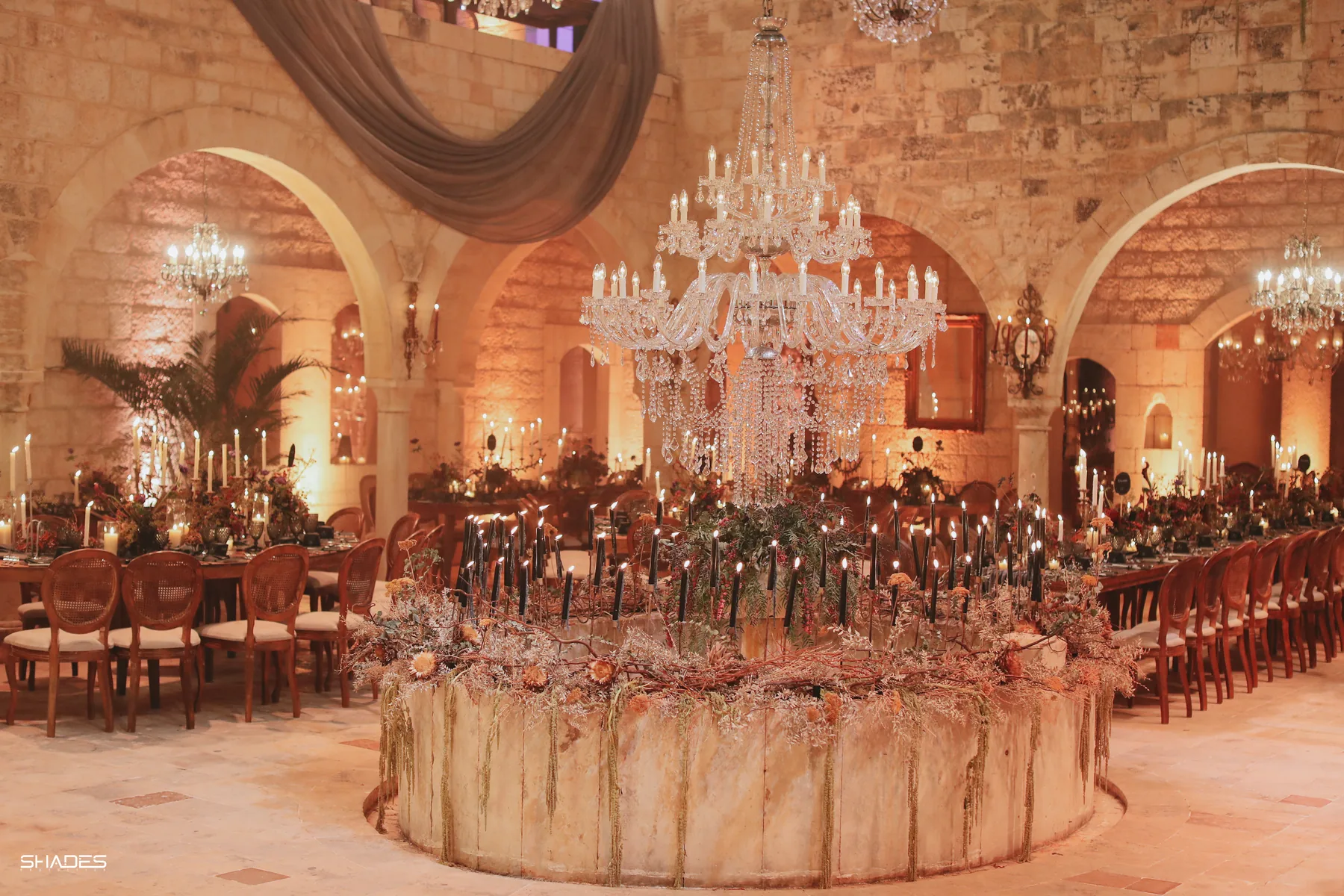 Luxury wedding in stone architecture